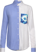 Flower Pocket Tops Shirts Long-sleeved Blue Desigual