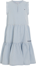 Seersucker Striped Ruffle Dress Dresses & Skirts Dresses Casual Dresses Sleeveless Casual Dresses Blue Tommy Hilfiger