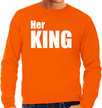 Her king sweater / trui oranje met witte letters voor heren