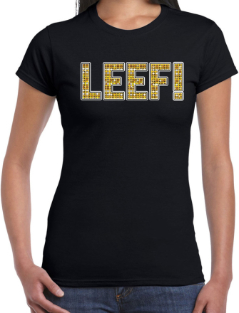 Fun LEEF t-shirt met goudkleurige print zwart voor dames