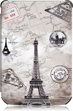 EIDERWOOD PocketBook Basic Lux 4 Kunstlæder Cover m. Vågeblus Funktion - "Eiffel Tower" Hvid / Sort