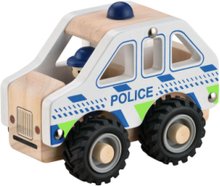 Wooden Police Car With Rubber Wheels Toys Toy Cars & Vehicles Toy Vehicles Police Cars Hvit Magni Toys*Betinget Tilbud