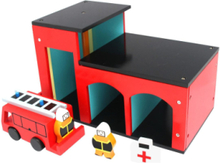 Fire Station With Figures Toys Toy Cars & Vehicles Vehicle Garages Rød Magni Toys*Betinget Tilbud