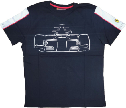 ferrari Herren Baumwoll-Shirt T-Shirt mit Front Kontur vom Ferrari und Logo-Patch 270062962 BLK Schwarz
