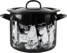 Moomin Enamel Pot With Lid 3,5L Home Kitchen Pots & Pans Saucepans Black Moomin