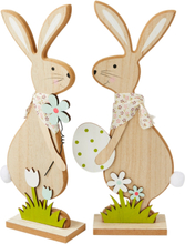 Pyntegjenstand kaniner med blomst og egg (2-pack)