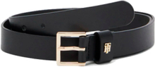 Tommy Hilfiger Women TH Gold Monogram Leather Belt Black