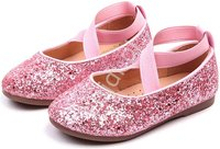 Brokatowe buty dla dziewczynki, błyszczące dziecięce baleriny w różowym kolorze 251