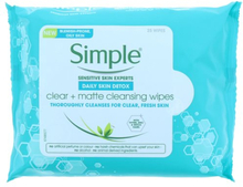Simple Facial Wipes Clear & Matte Cleansing Wipes 25'