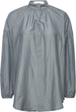 Cotton Silk Poem Shirt Tops Blouses Long-sleeved Grey Cathrine Hammel