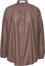 Cotton Silk Poem Shirt Tops Blouses Long-sleeved Brown Cathrine Hammel
