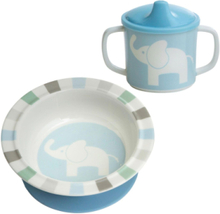 Elephant, Bowl And Cup, Grey Home Meal Time Dinner Sets Multi/mønstret Rätt Start*Betinget Tilbud