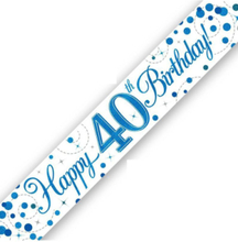 2,7 Meter Hvit og Blå "Happy 40th Birthday" Holografisk Banner