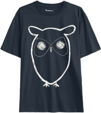 Knowledge Cotton Apparel Knowledge Cotton Apparel Regular Big Owl Front Print T-Shirt Total Eclipse T-shirts S