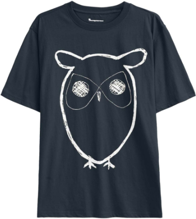 Knowledge Cotton Apparel Knowledge Cotton Apparel Regular Big Owl Front Print T-Shirt Total Eclipse Kortermede trøyer XXL