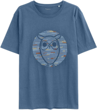 Knowledge Cotton Apparel Knowledge Cotton Apparel Regular Short Sleeve Heavy Single Owl Cross Stitch Print T-Shirt Moonlight Blue T-shirts S