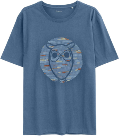 Knowledge Cotton Apparel Knowledge Cotton Apparel Regular Short Sleeve Heavy Single Owl Cross Stitch Print T-Shirt Moonlight Blue T-shirts M