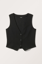 Buttoned Linen Blend Vest - Black