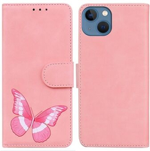 Til iPhone 14 Plus Skin-touch Feeling Læder Flip Telefon Case Butterfly Mønster Print Design Magnet
