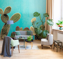 Cactussen blauwe muur fotobehang