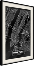Plakat - City Map: New York (Dark) - 40 x 60 cm - Sort ramme med passepartout