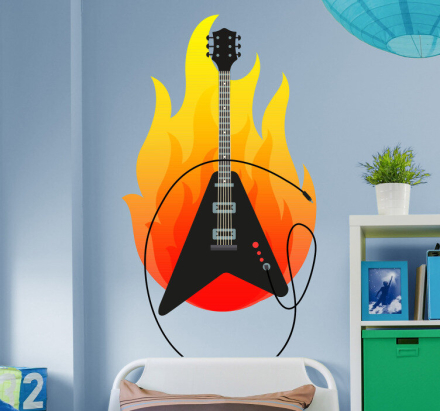 Muziek sticker gitaar met zwaar vuur