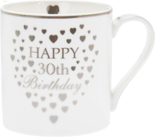 Happy 30th Birthday - Porselenskrus med Sølvfarget Tekst og Hjerter