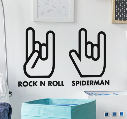 Muursticker Rock n Roll en Spiderman gebaren