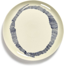 Plate L White Swirl-Stripes Blue Feast By Ottolenghi Set/2 Home Tableware Plates Dinner Plates White Serax