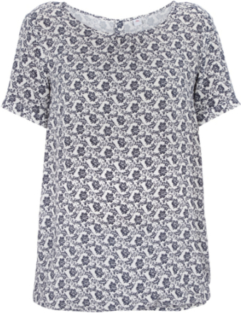 s.Oliver CASUAL Blusenshirt feminines Damen Sommer-Shirt mit floralem Allovermuster Marine/Weiß