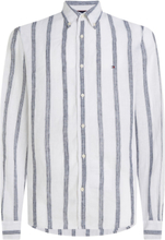 Linen Triple Stripe Shirt Tops Shirts Linen Shirts White Tommy Hilfiger