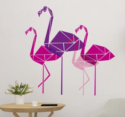 Muursticker flamingo's geometrisch