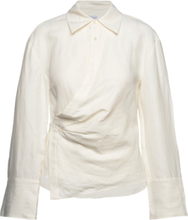 Wrap Linen-Blend Shirt Tops Shirts Long-sleeved Cream Mango