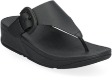 Lulu Covered-Buckle Raw-Edge Leather Toe-Thongs Shoes Summer Shoes Sandals Flip Flops Black FitFlop