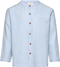 Seersucker Shirt W. Placket Tops Shirts Long-sleeved Shirts Blue Copenhagen Colors