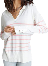 LAURA SCOTT Damen Langarm-Shirt gestreifter Pullover mit Polo-Kragen 87686620 Wollweiß/Rosa