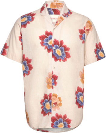 Short-Sleeved Cuban Shirt Tops Shirts Short-sleeved Beige Revolution