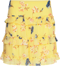 Floral Ruffle-Trim Georgette Miniskirt Kort Nederdel Yellow Lauren Ralph Lauren
