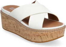 Eloise Leather/Cork Wedge Cross Slides Shoes Summer Shoes Platform Sandals White FitFlop
