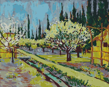 Malen nach Zahlen - Blühender Obstgarten, von Zypressen umgeben - Vincent van Gogh, ohne Rahmen