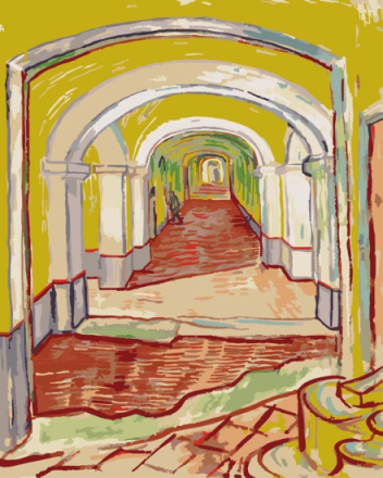 Malen nach Zahlen - Korridor im Irrenhaus - Vincent van Gogh, mit Rahmen