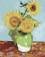 Malen nach Zahlen - Drei Sonnenblumen in einer Vase - Vincent van Gogh, ohne Rahmen