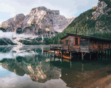 Malen nach Zahlen - Pragser Wildsee in Dolomiten-Italien (Südtirol), ohne Rahmen