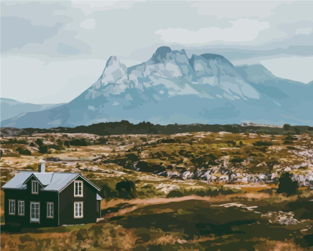 Malen nach Zahlen - Norwegen Berg und Hauslandschaft, mit Rahmen