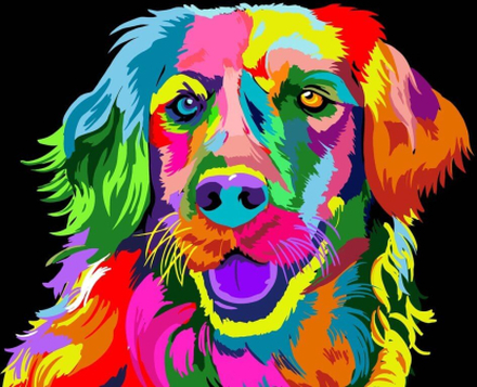 Malen nach Zahlen - Neon Hund Portrait, mit Rahmen