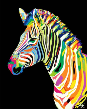 Malen nach Zahlen - Neon Zebra Seite, mit Rahmen
