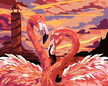 Malen nach Zahlen - Flamingo Liebespaar, mit Rahmen