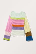 Open Knit Colour Blocking Sweater - Green