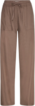 Pzluca Pant Full Lenght Wide Leg Bottoms Trousers Linen Trousers Brown Pulz Jeans