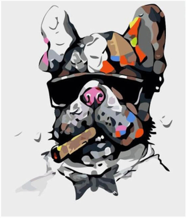 Zigarre rauchender Hund – Malen nach Zahlen, 60x75cm / Ohne Rahmen / 24 Farben (Einfach)
